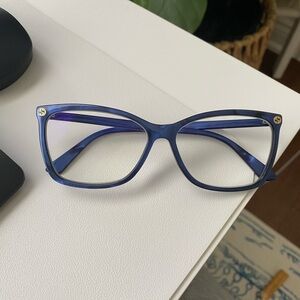 Blue Gucci Glasses With Green Velvet Case